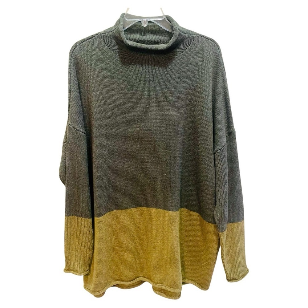 Tahari Green Colorblock Turtleneck Sweater 2X